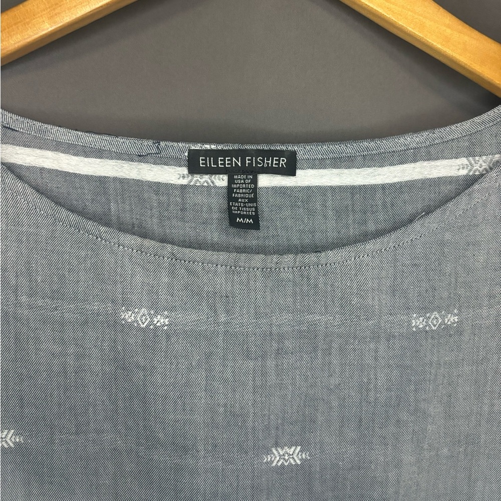 Eileen Fisher Nomadic Stripe with Organic Cotton Gray Chambray Dress - Picture 3 of 4